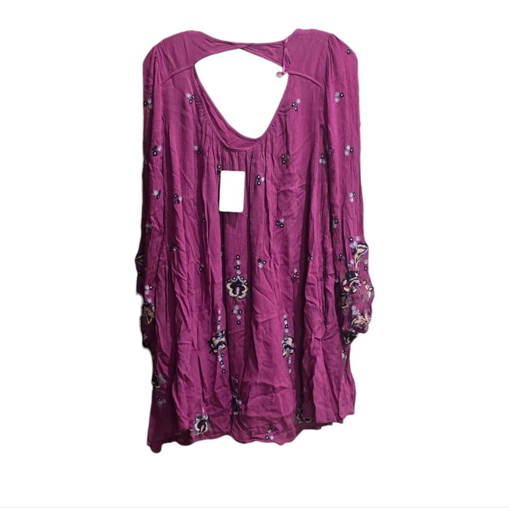 💜 FREE PEOPLE Oxford Combo Embroidered Mini Dress Lilac OB581283